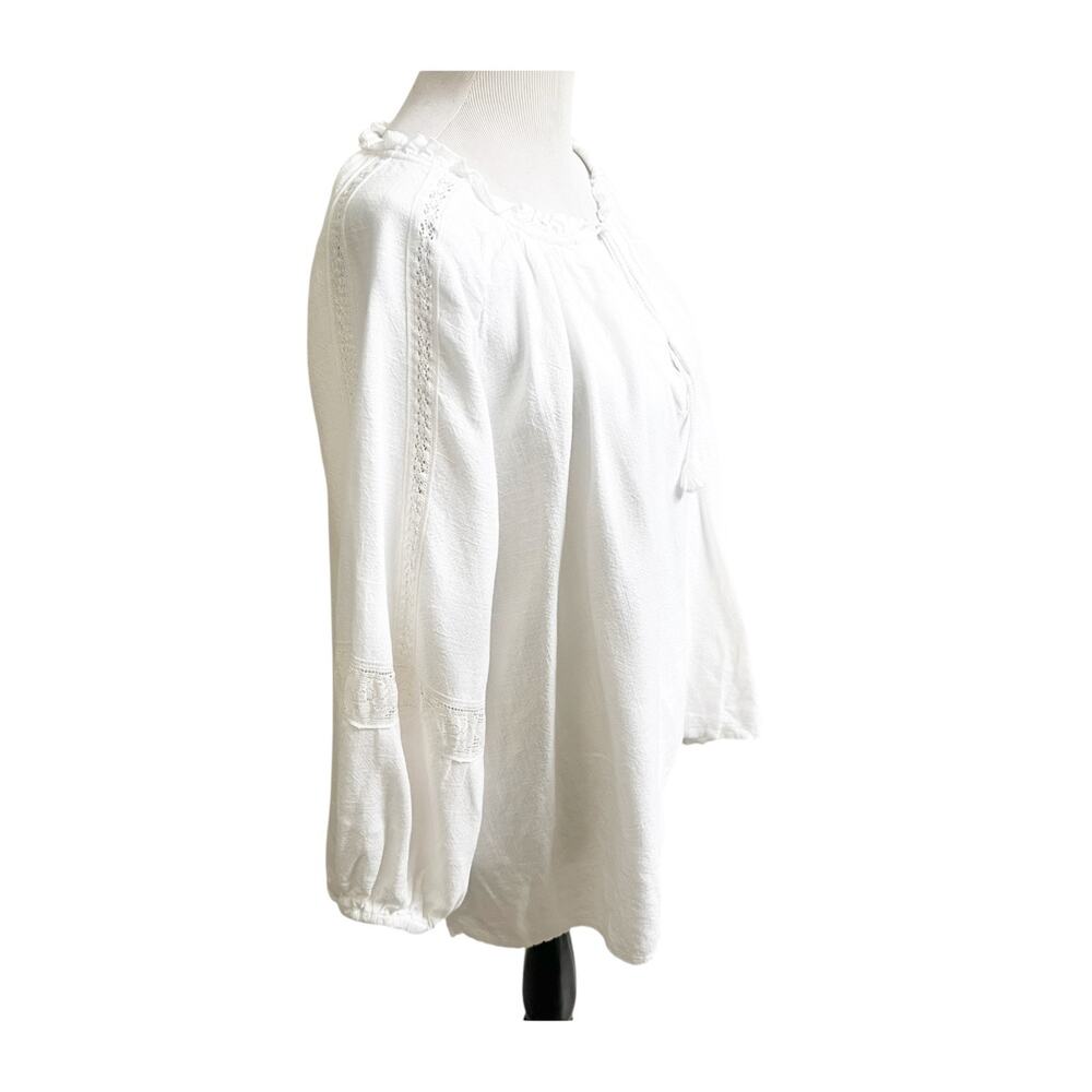Spell & The Gypsy Blouse Women's Large White Linen Tassel Ties Bohemian Peasant - Picture 2 of 14